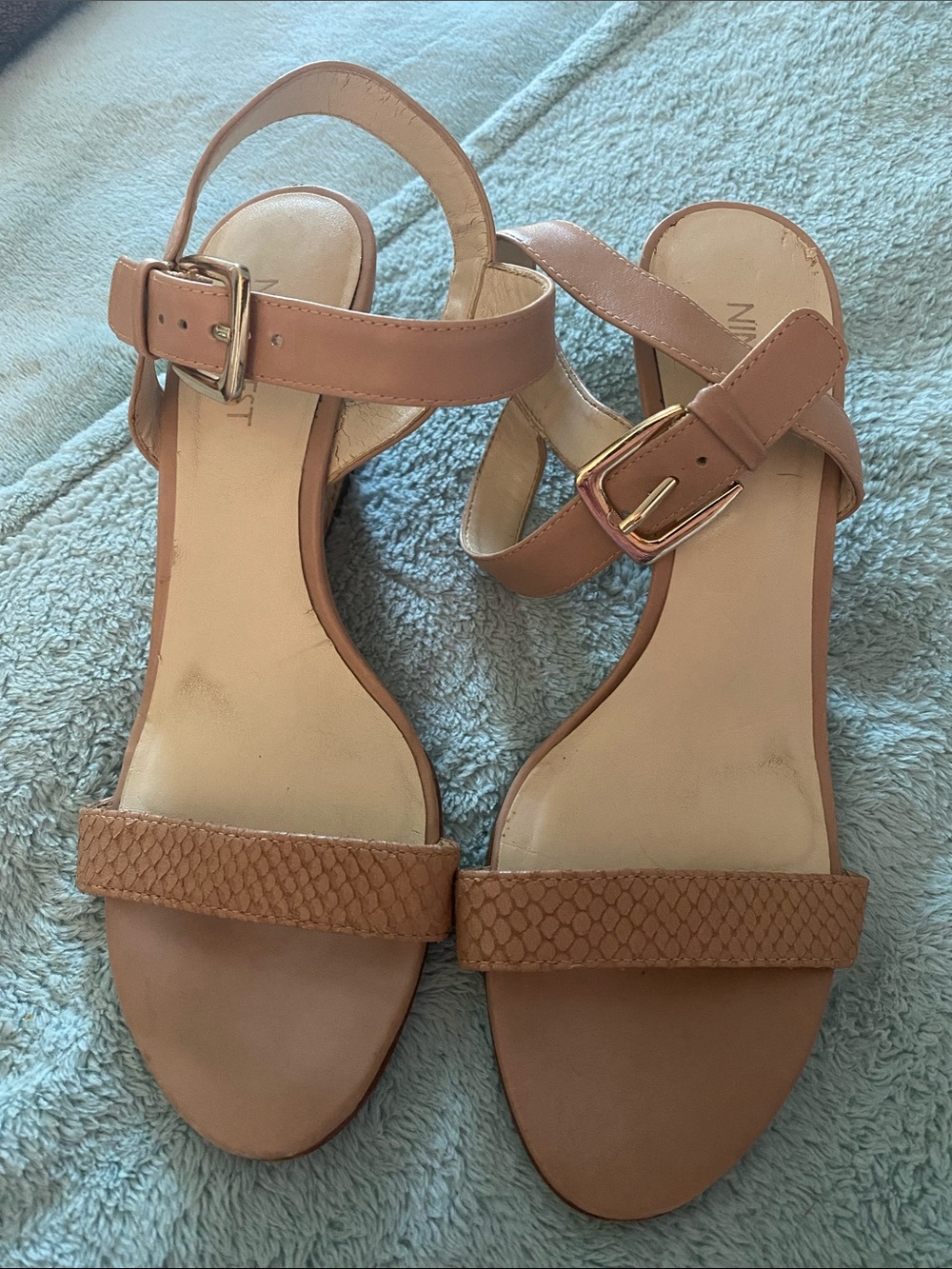 Nine West Women's Tan Ankle Strap Wedge Sandals